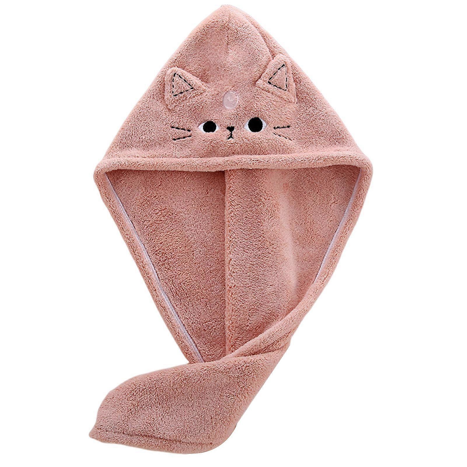 Hair Drying Hat Super Soft No Shedding Coral Fleece Cute Kitty Shower Hat Dry Hair Towel Wrap Bathroom Gadget Daily Use KAESI