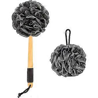 Loofah Flesh Sponge Back Scrubbers For Shower 2 Pieces 60g Exfoliating, Large Mesh Shower Wand For Men And Women (black)