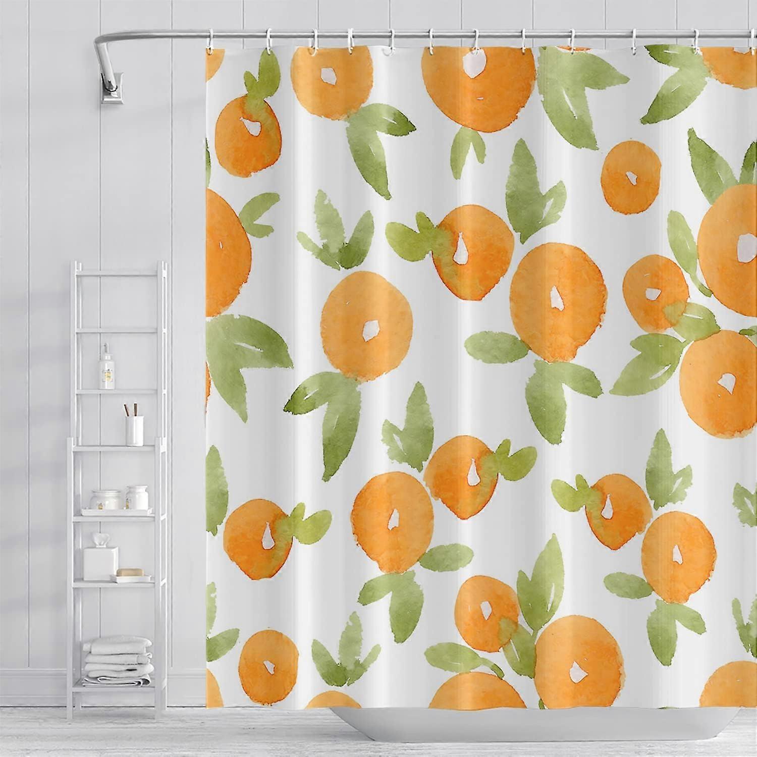오렌지 욕실 샤워 커튼 귀여운 시트러스 녹색 잎 열대 과일 샤워 커튼 여름 신선한 폴리에스터 방수 패브릭 홈 장식 샤워 커트