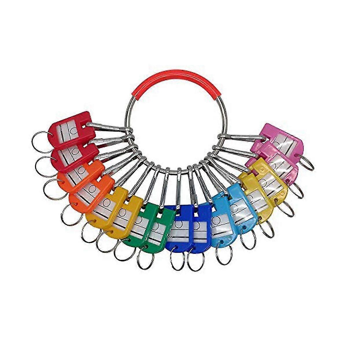 Portable Metal Ring Key Organizer with 16 Spring Hooks & Key Tags with Ring and Label Window