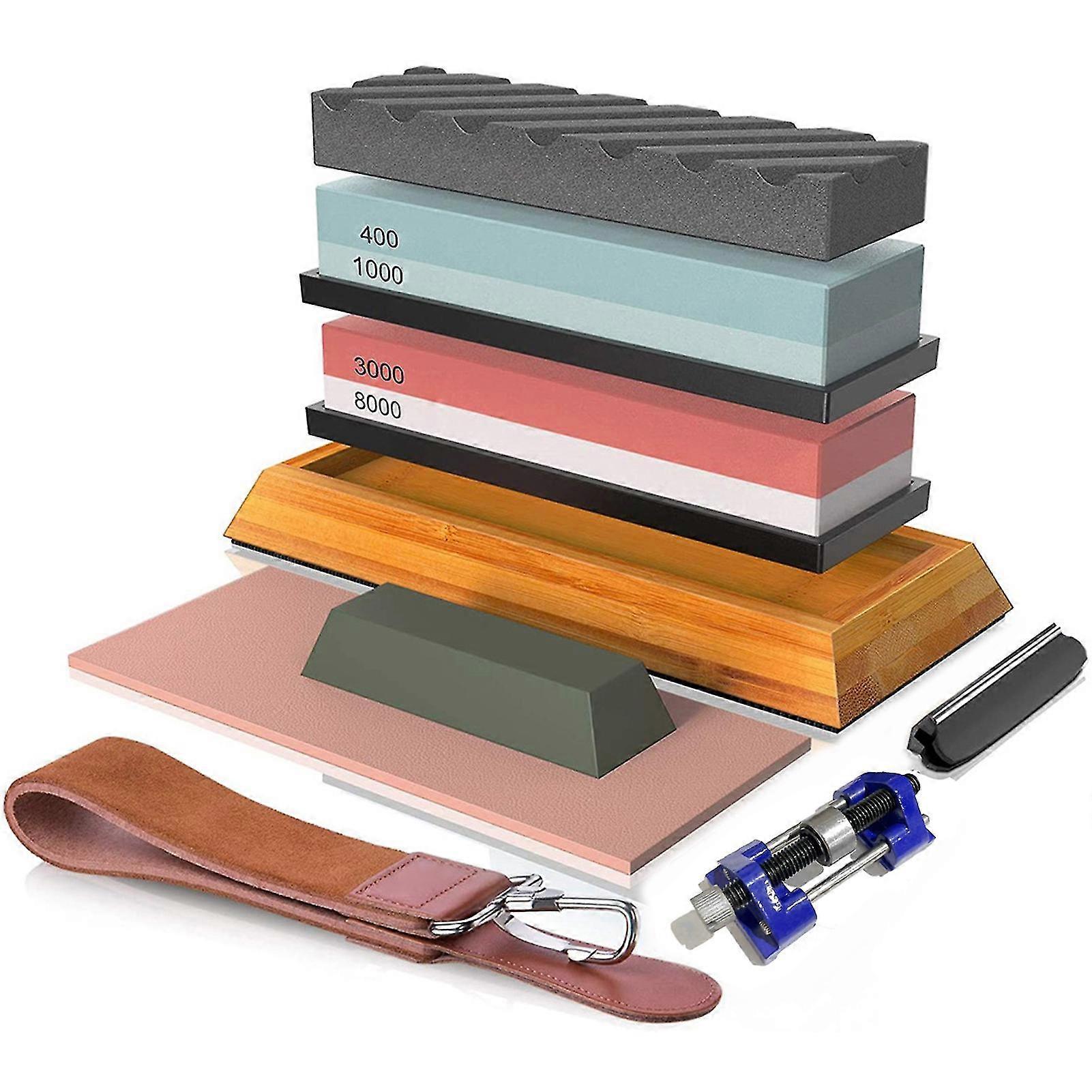 400#/1000# 3000#/8000# Premium Whetstone Cut Sharpening Stone Set Sharpener Non Slip Base Cutter Sharpener
