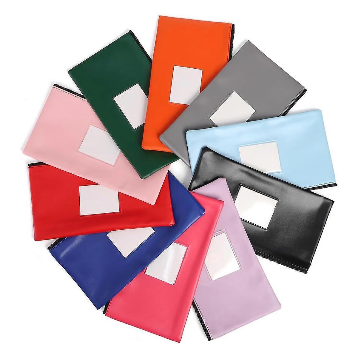 10-Pack Transparent Money Pouches With Zipper - 10 Colors Bank Deposit Bags For Cash, Coins, Cards