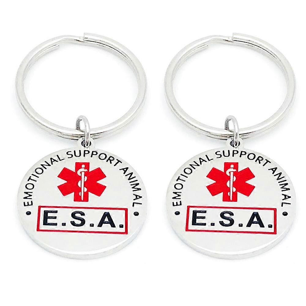 Esa Support Keychain - Double Sided Service Dog Tag for Emotional Support Animal with Red Medical Alarm