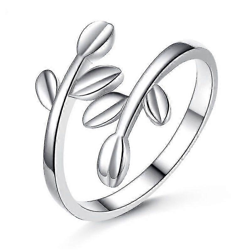 Simple Silver Olive Leaf Open Ring - Creative Silver Olive Branch Leaf Open Ring
