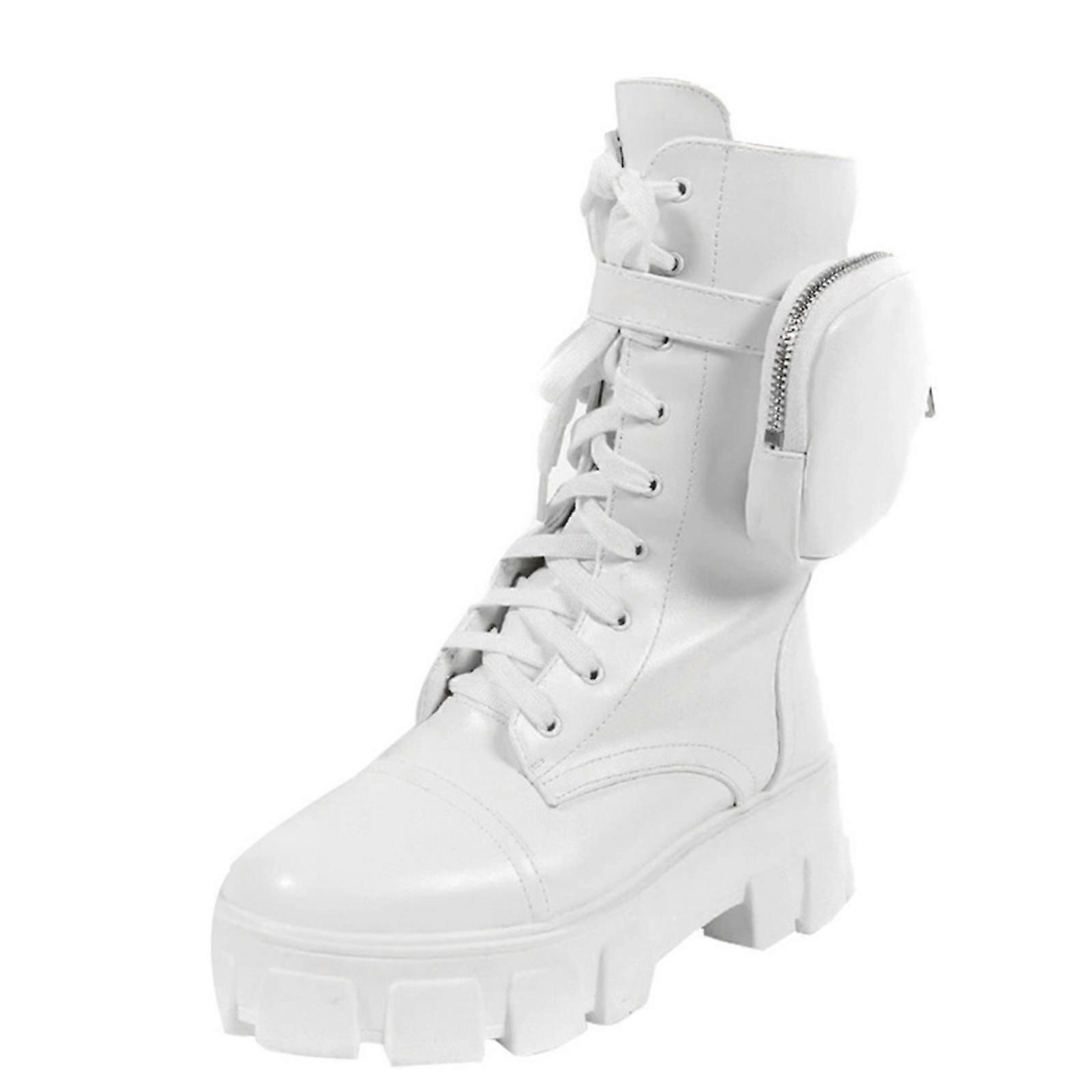 Botas de plataforma femininas com cadarço e bolso pequeno - Botas de cabeça redonda elegantes para o outono