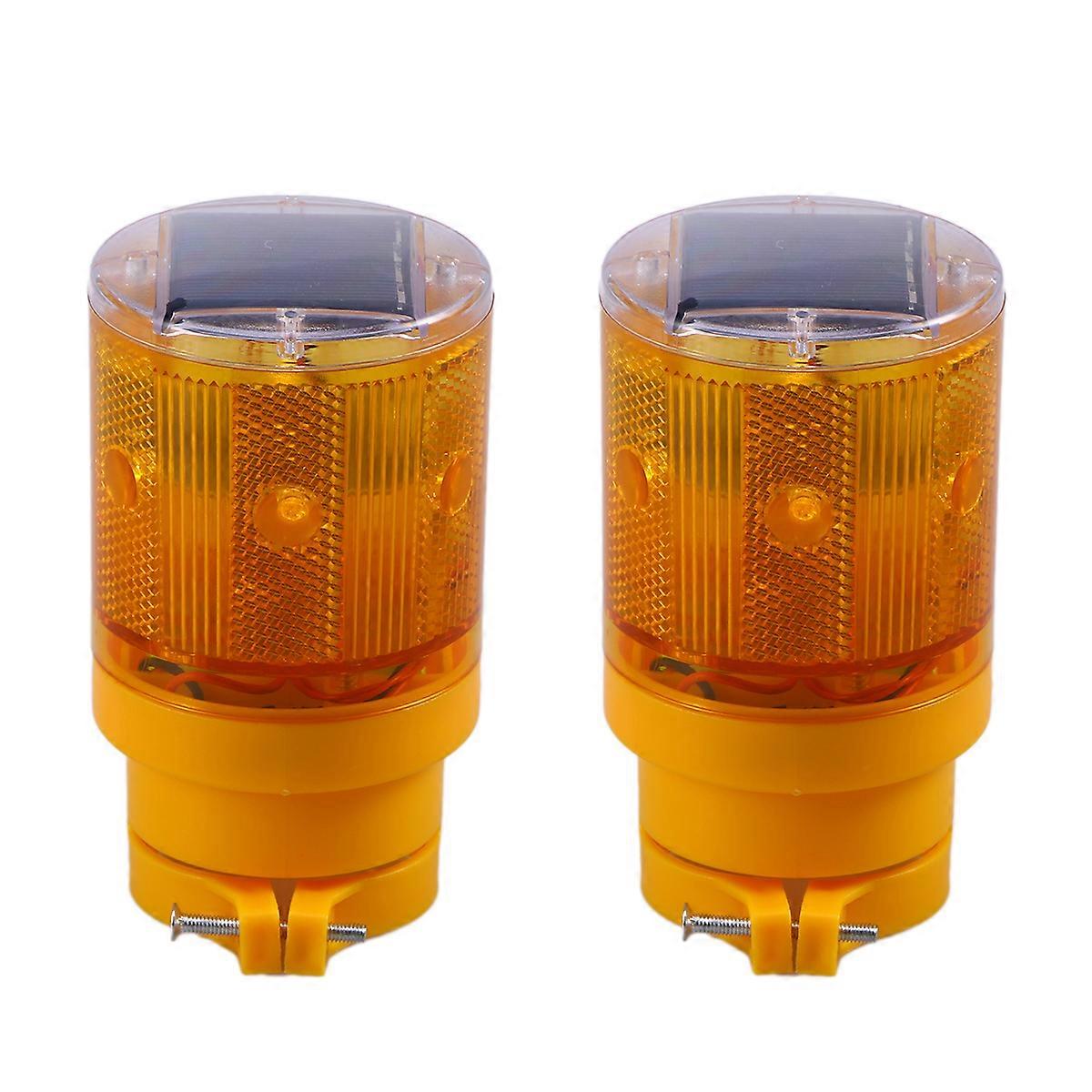 2pcs Solaire Feu De Signalisation Clignotant Barricade D’urgence Stroboscopique Lumière D’avertissement Sans Fil Sécurité Construction Routière Balise Lampe (Orange)