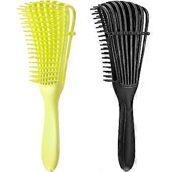 2 peças Escova de desarmamento para a América Afro/ Cabelo Africano Texturizado 3a A 4c Kinky Wavy/ Curly/ Coily/ Molhado / Seco / Óleo / Grosso / Cabelos Longos, Nós Detangler