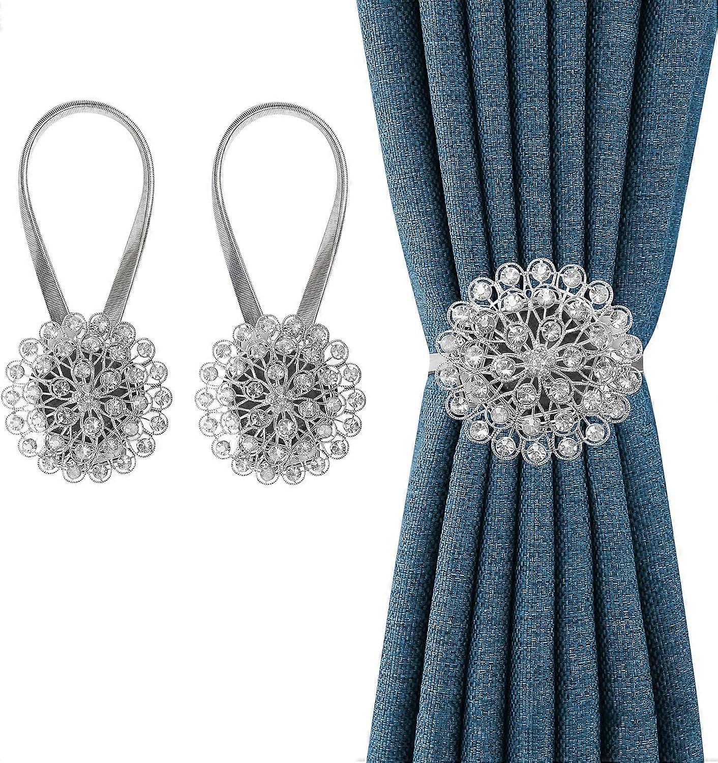 Crystal Decor Curtain Tiebacks, 2 Pack Magnetic Tieback,Curtain Tiebacks with High Stretchy Wire Rope,for Window Decoration