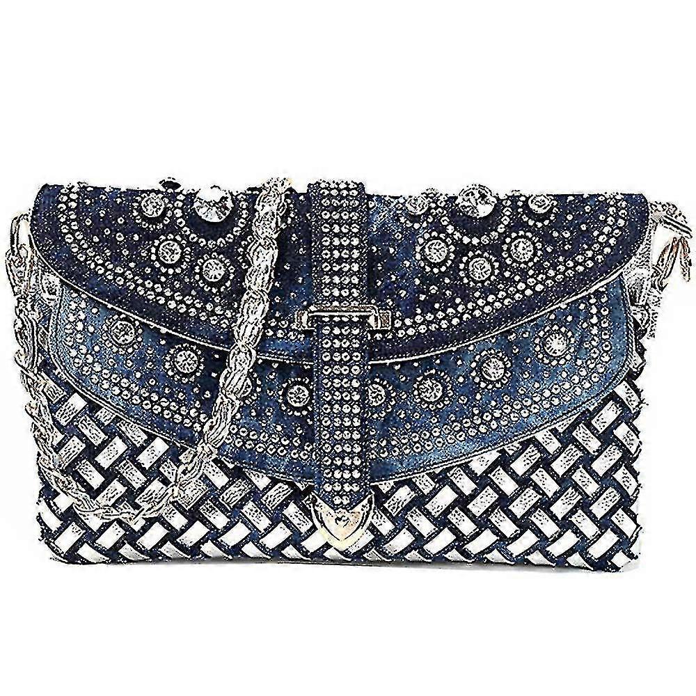 New Denim Messenger Lock Strip Shoulder Bag