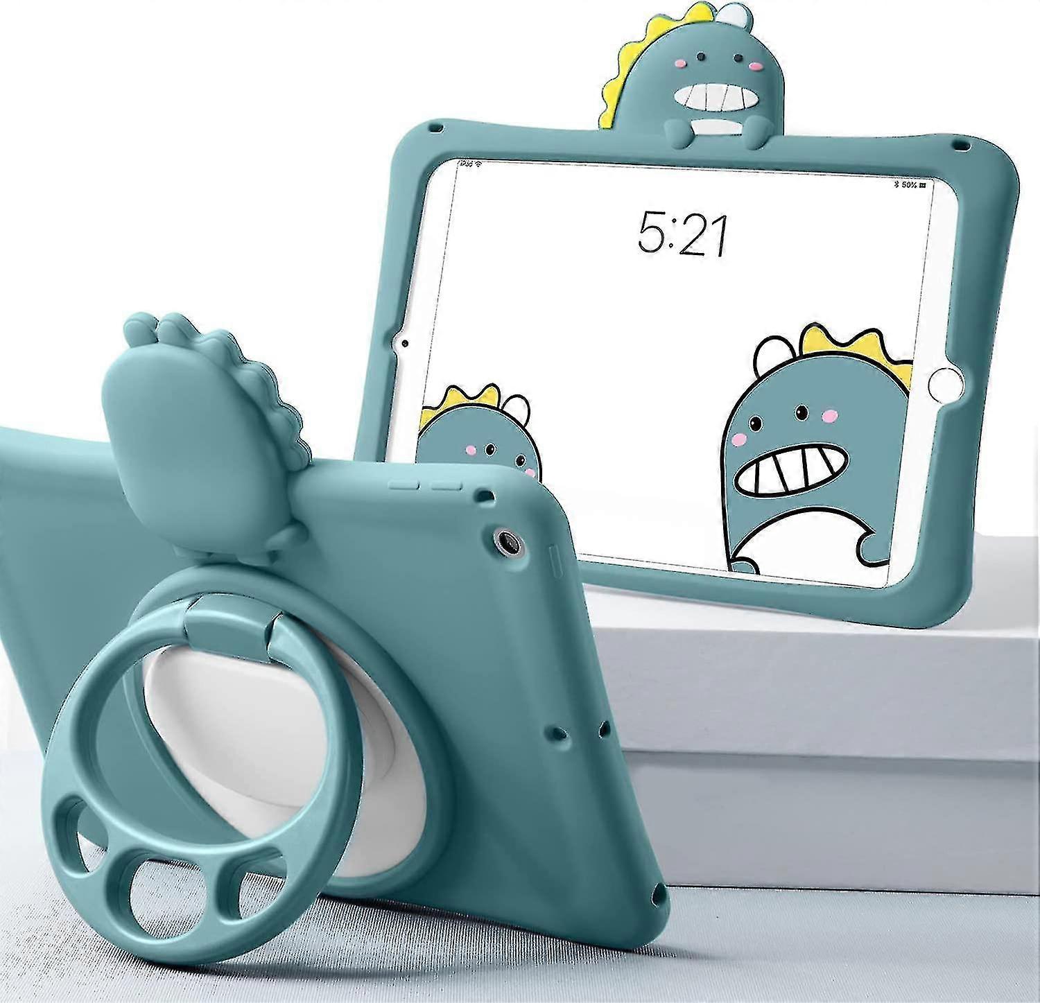 غطاء Heyteakid لأبل آيباد 10.2 بوصة 9/8/7th Generation (تم إصدار 2021/2020/2019) مع حامل مقبض قابل للطي 360 ، رسوم متحركة لطيفة ليتل دينوس
