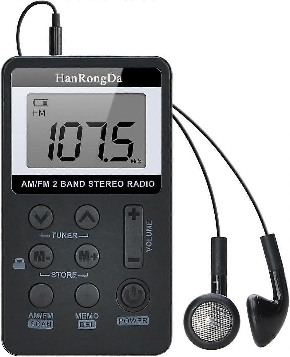 Small Portable Radio, AM/FM 2 Band Stereo Radio DSP Digital Tuning Receiver with LCD Display USB Rechargeable and Earphone for Walking