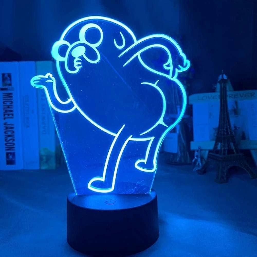Adventure Time Jake The Dog Bend Over Figure 3D Night Light, Acrylic Panel Abs Base USB Cable Illusion Effect Multi-Color Remote Control Lamp Gift for