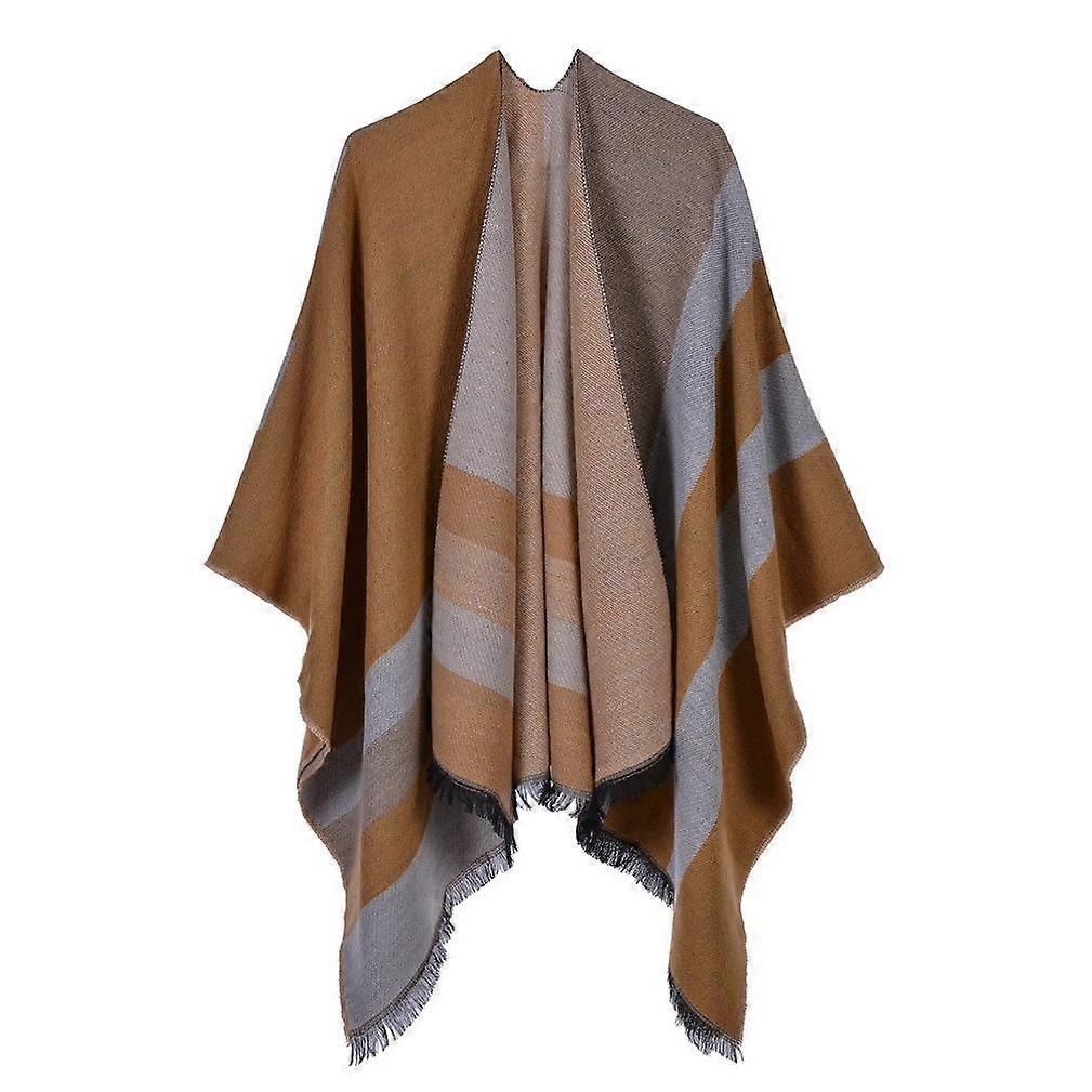 Fringed Hem Winter Pashmina Shawl Wrap Unisex Poncho Cashmere Feel Cape