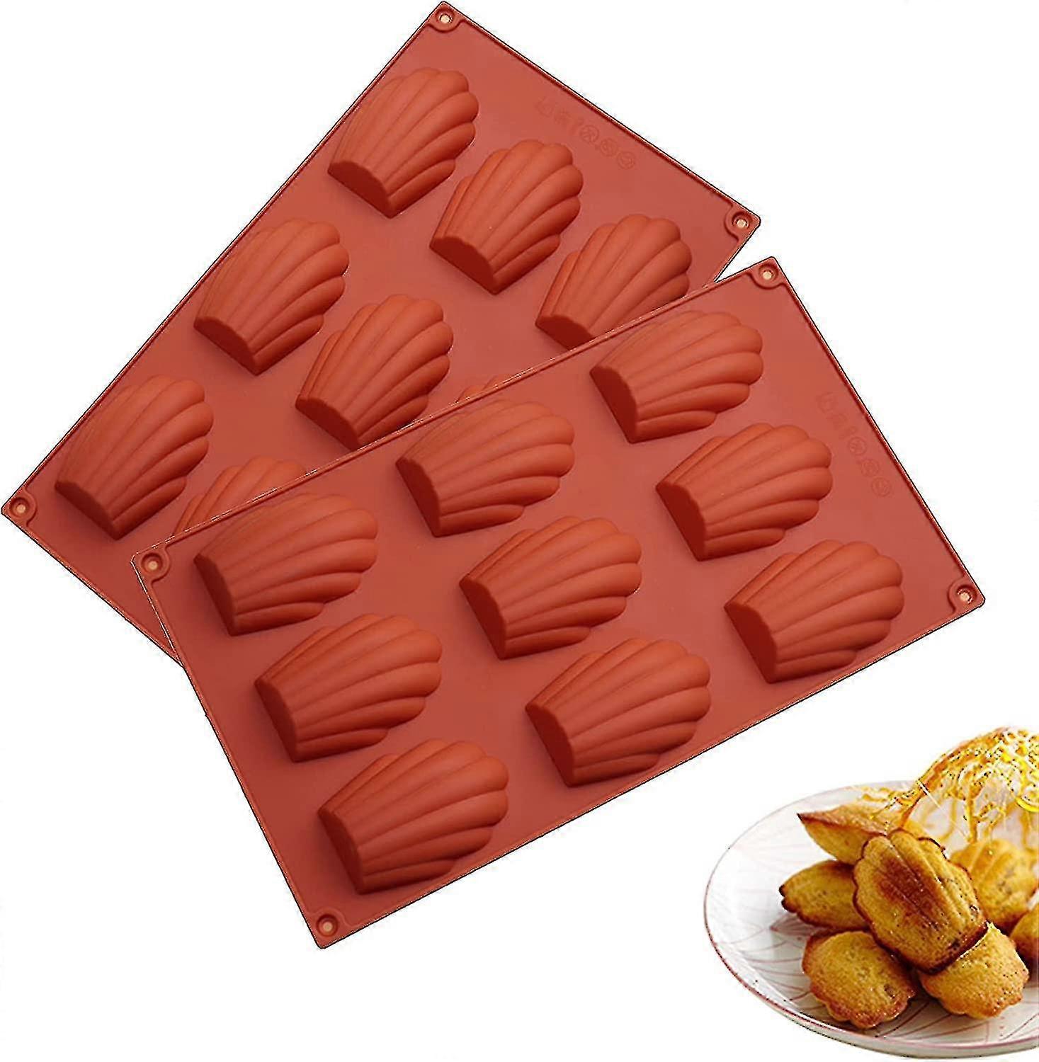 9 Cavity Madeleine Pan, 2pcs Nonstick Silicone Madeleine Molds, Shell Shape Baking Cake Mold Pan (brick Red)