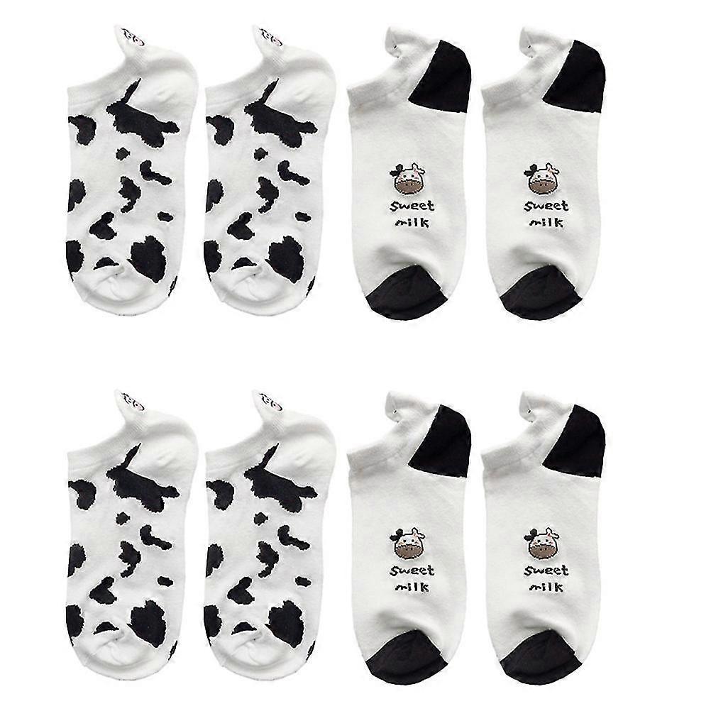 4 Pairs Lovely Cow Pattern Short Socks Creative Printing Socks Anklet Sock