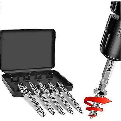 Double Head Screw Extractor, Damaged Screw Extractor and Remove Kit H.S.S.1/2/3/40-(5Pcs)