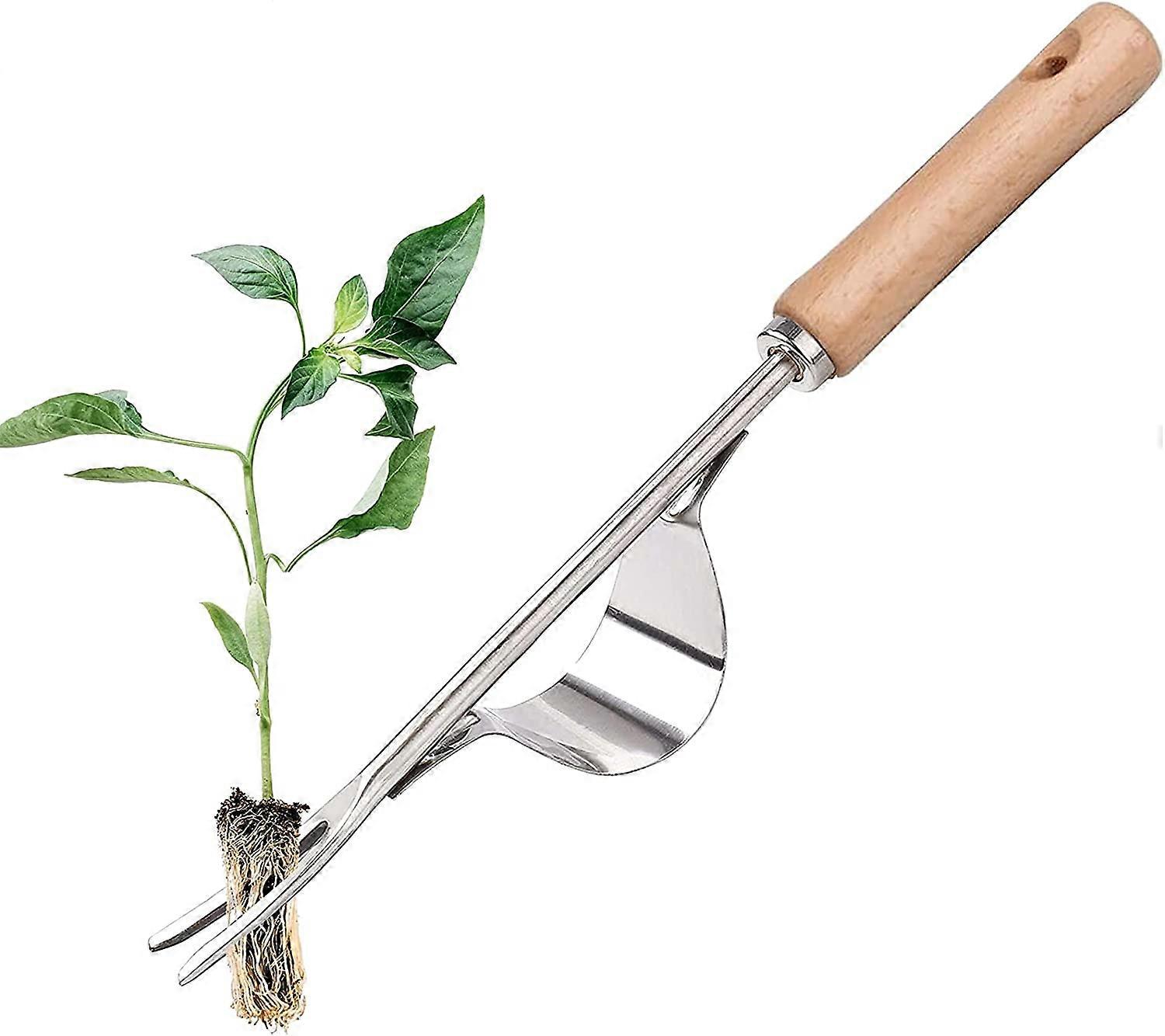 Stainless Steel Manual Weeder With Wooden Handle Tool Used For Quick Soil And Garden Weeding Y-Shape Manual Weeding Root Fork.NEW4