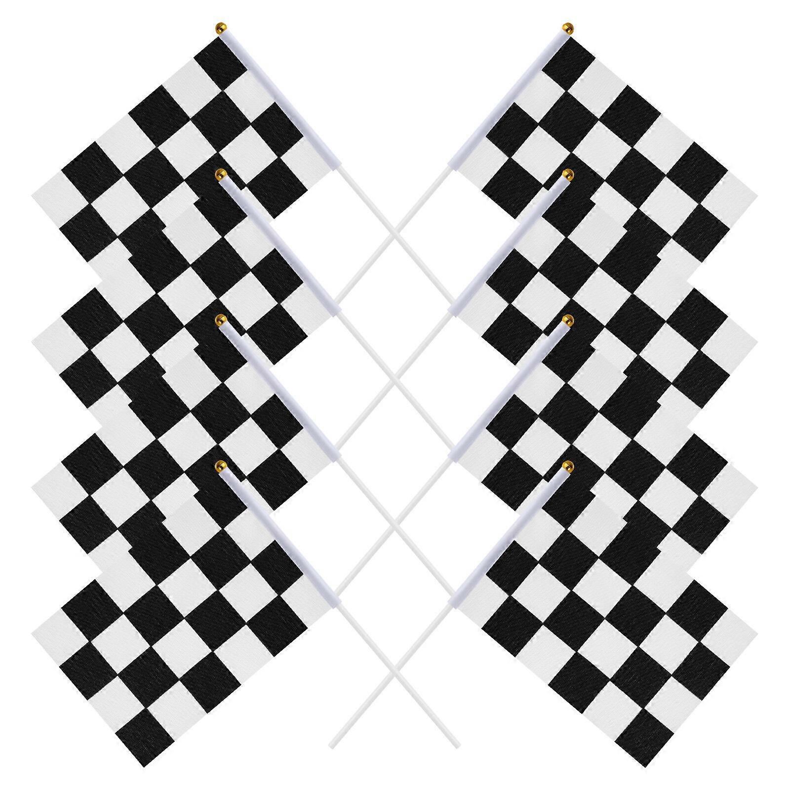25Pcs Checkered Racing Polyester Flags with Stick Black and White Hand Flag 14x21cm