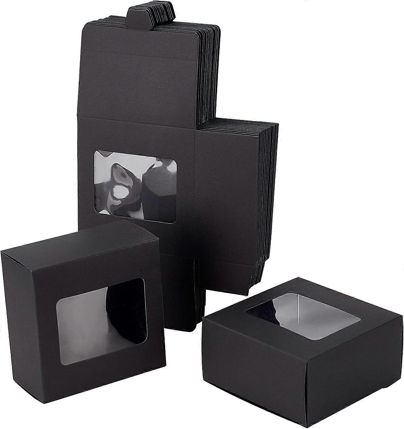 Foldable Creative Kraft Paper Box 24 Pcs Wedding Favour Boxes Paper Gift Box with Clear Window Take Out Containers Ideal Packaging for Small Bakery Pa