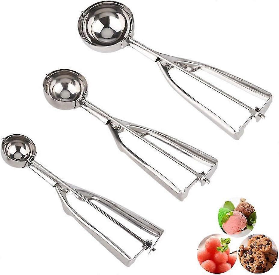 Ice Cream Scoop Set Of 3, Cookie Scoop With Trigger Release Stainless Steel Cupc