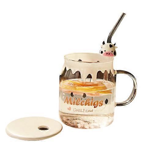 Cow Milk Cup Mix with Lid Pump and Drinking Straw
