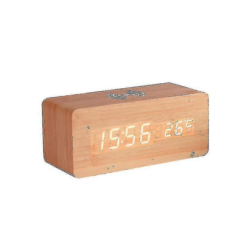 Wooden Digital Alarm Clock Wireless Charging With Date Temperature Humidity High Quality