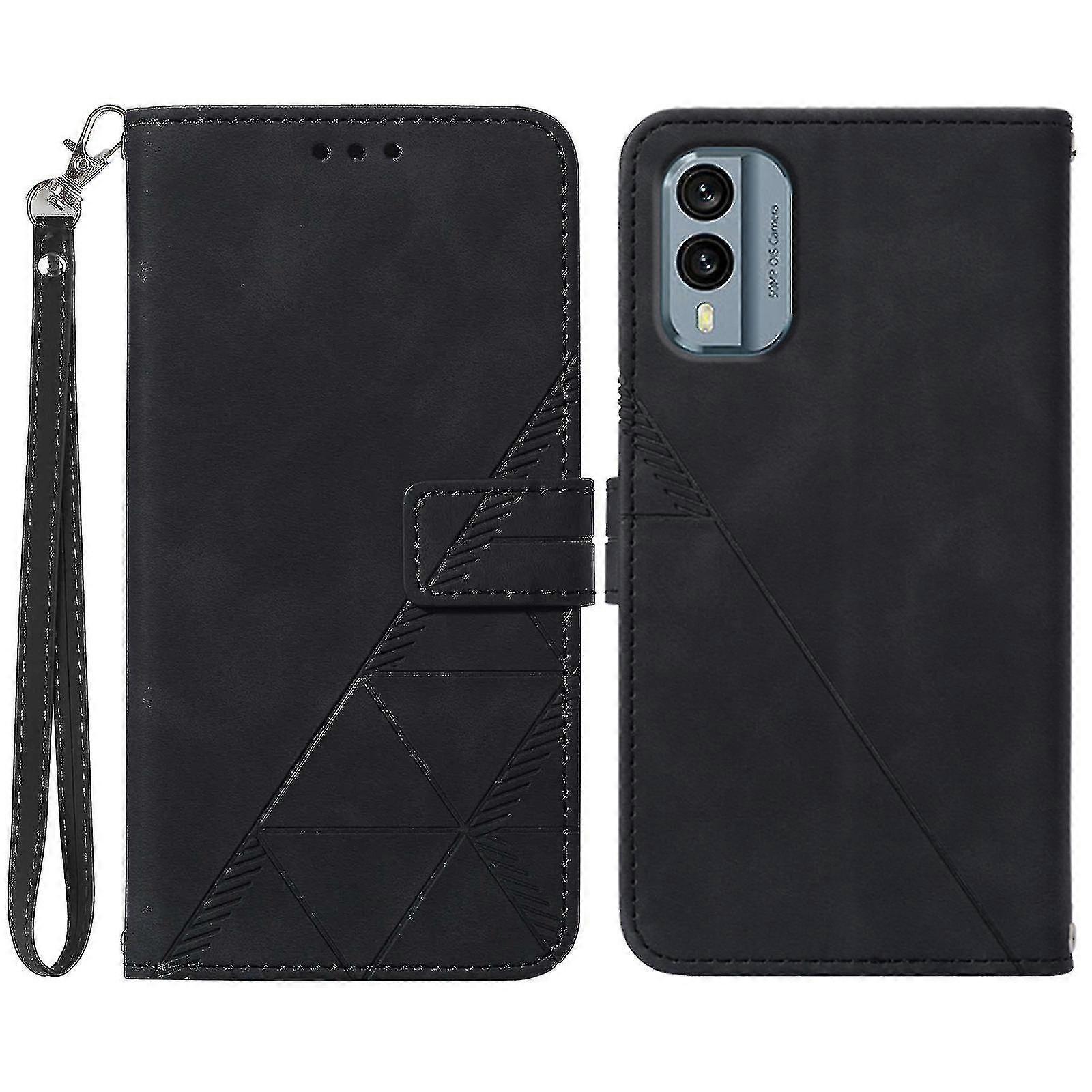 For Nokia X30 5g Leather Case Yb Imprinting Series-1 Imprinted Lines Stand Wallet Cover With Strap