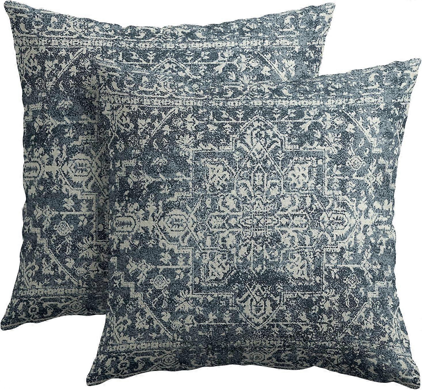 自由奔放に生きる民族枕カバー18x18インチソファネイビーブルーブラウン幾何学的な装飾枕ケース農家の家のための2つのボヘミアンカーペットスロー枕のセット