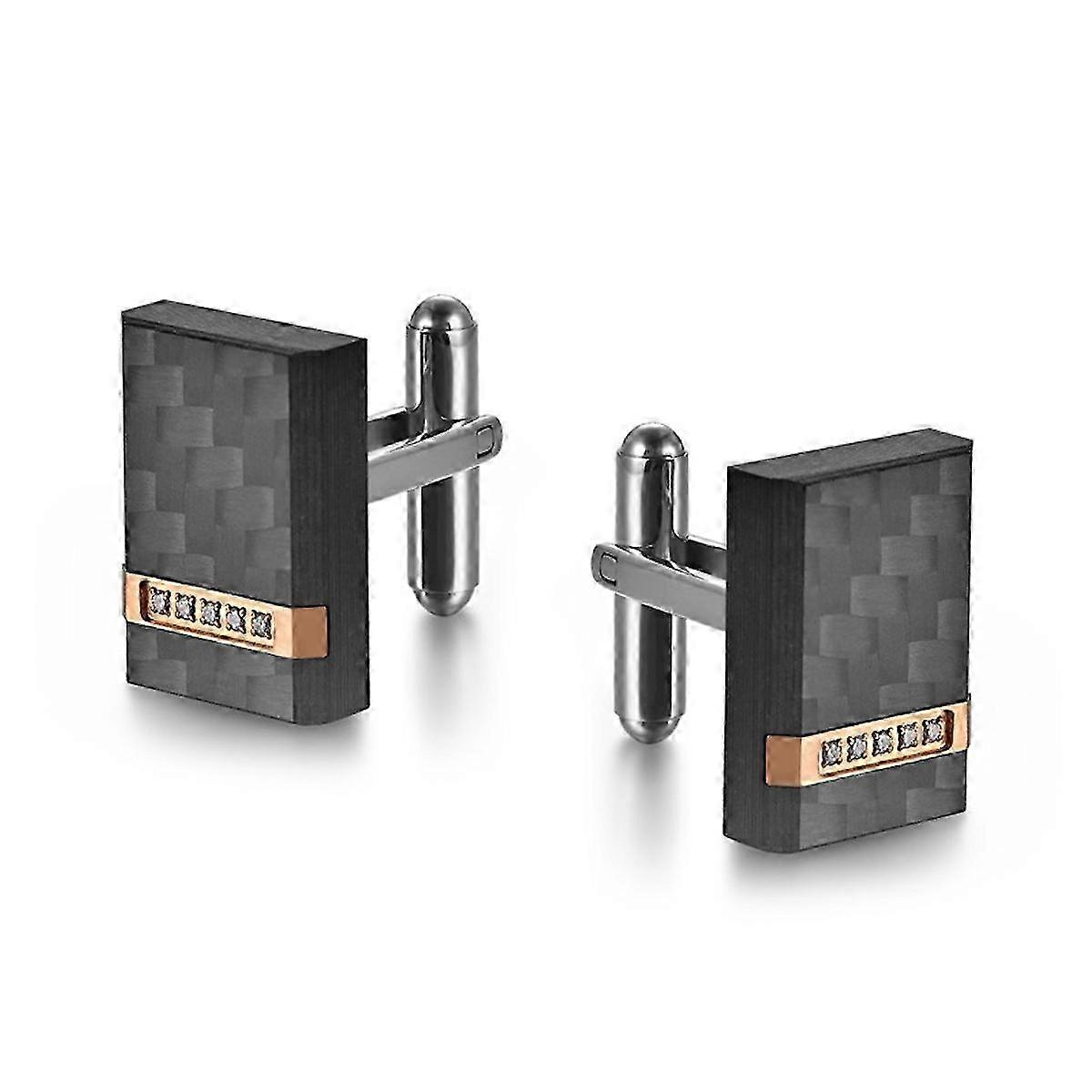 1ペアの男のシャツスタッズカーボンファイバーカフスボタンステンレス鋼ブラックメッキスクエアビジネスウェディングパーティー