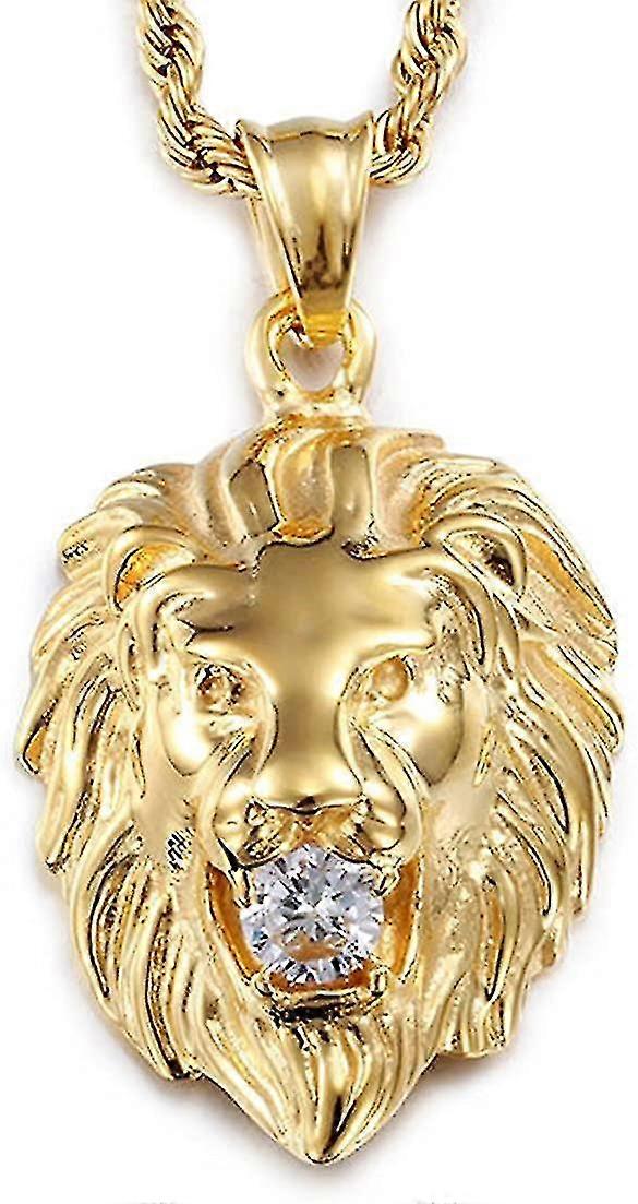 Collar de cabeza de león de diamante de titanio