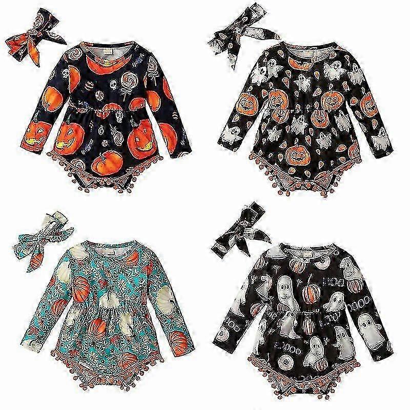 ילדה ליל כל הקדושים בגדים רומפר פפיון חולצות תלבושות רומפר שרוול ארוך שמלה חדש -l