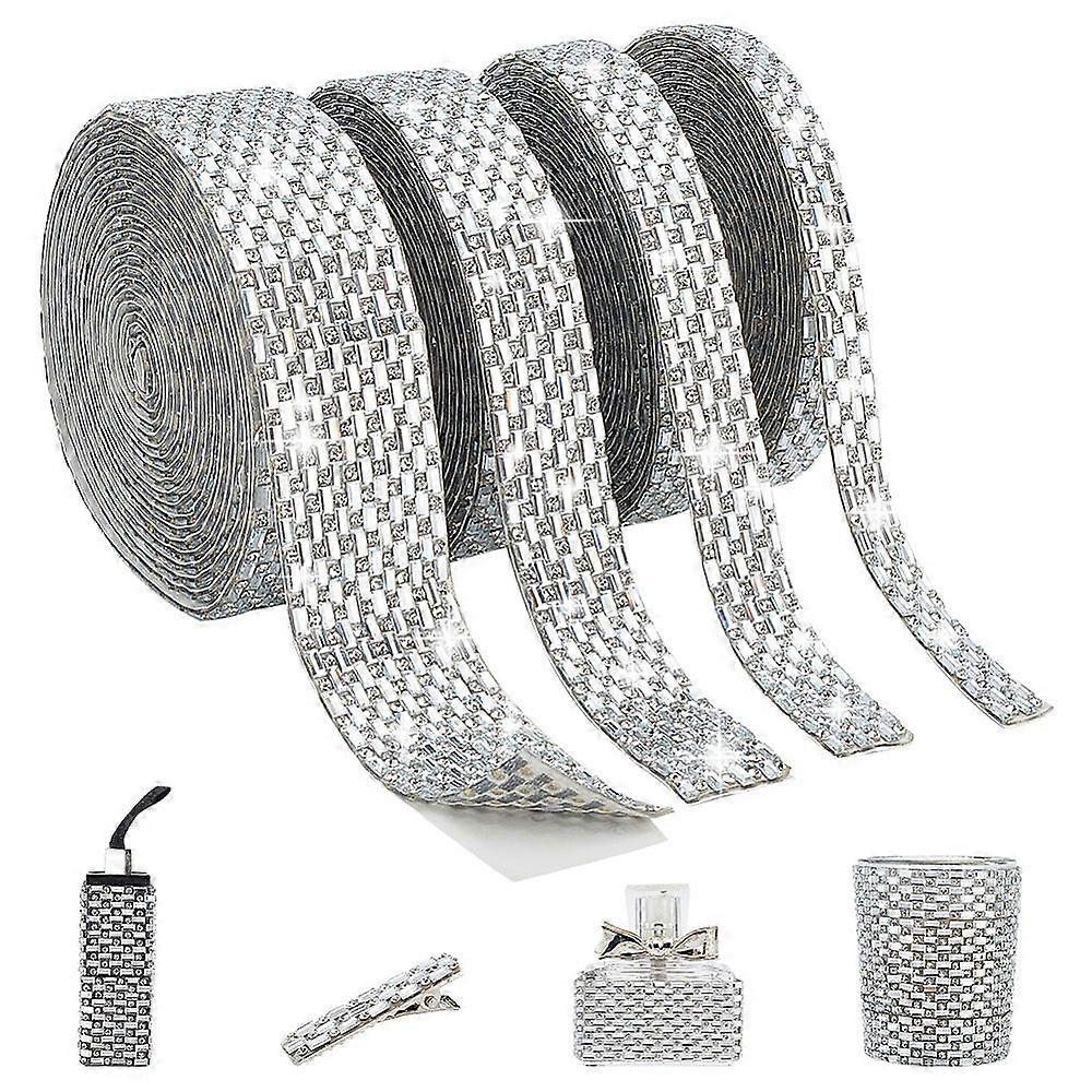 4 Rolls 4 Style Glass Self Adhesive Rhinestone Trimming Sewing Trim Rhinestone Tape Costume Accessories Crystal 10~30x2mm about 3 yards/roll 1 roll/st