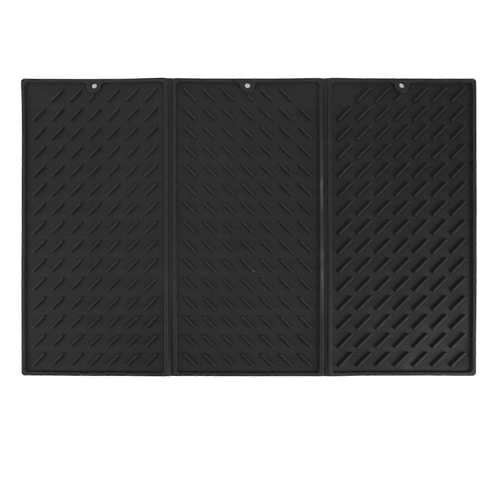 3 Fold Counter Foldable Drying Mat Silicone Fast Drying Waterproof Reusable Drying Kitchen Mat for Kitchen Bathroom Black