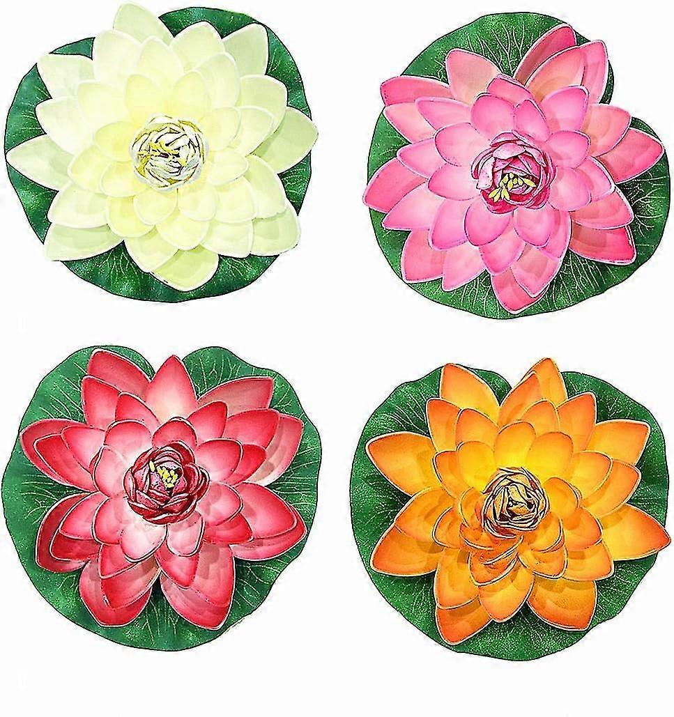 4pcs Artificial Floating Foam Lotus Flowers For Pool - Realistic Water Lily Pads
