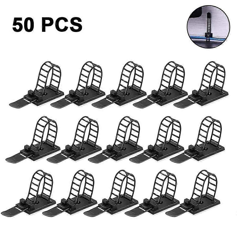 50pcs Adjustable Self-adhesive Cable Ties Cord Clamp Extra Screw Hole Wire Holder, For Home And Office Desk Cord Management