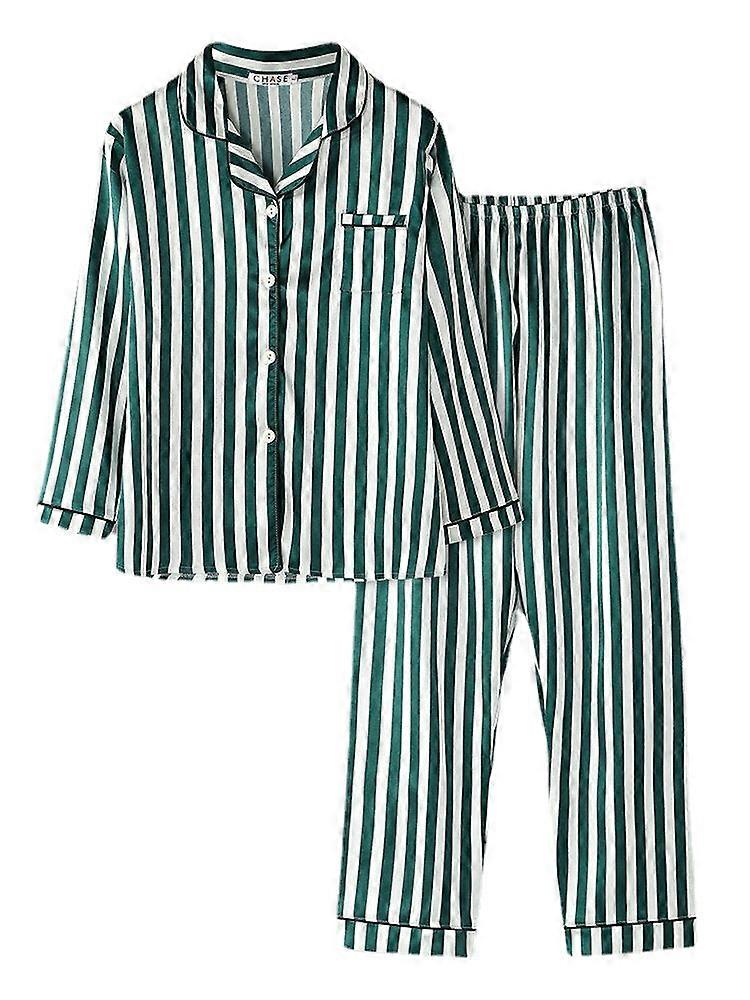 Women's Striped Revere Collar Pajama Set - Button-up Long Sleeve Shirt & Pants