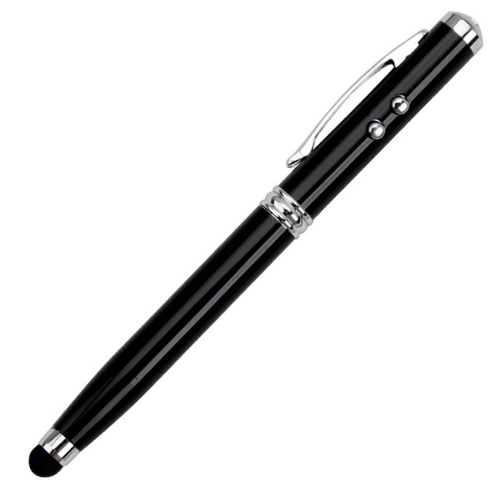 4 In 1 Touch Screen Capacitive Ballpoint Pens With Lasers Pointer/LED Light For Tablet Black
