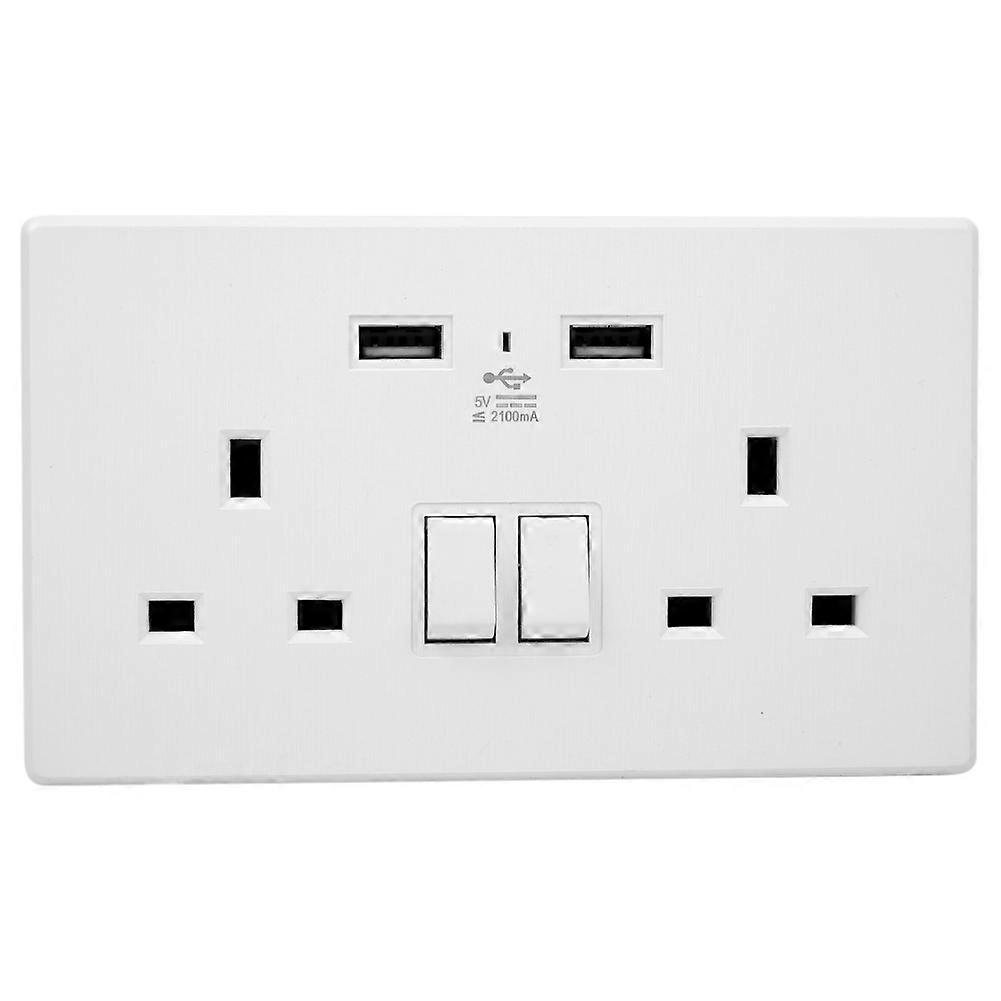 Stainless Steel Double Wall Plug Socket USB White Flat Plate UK Plug