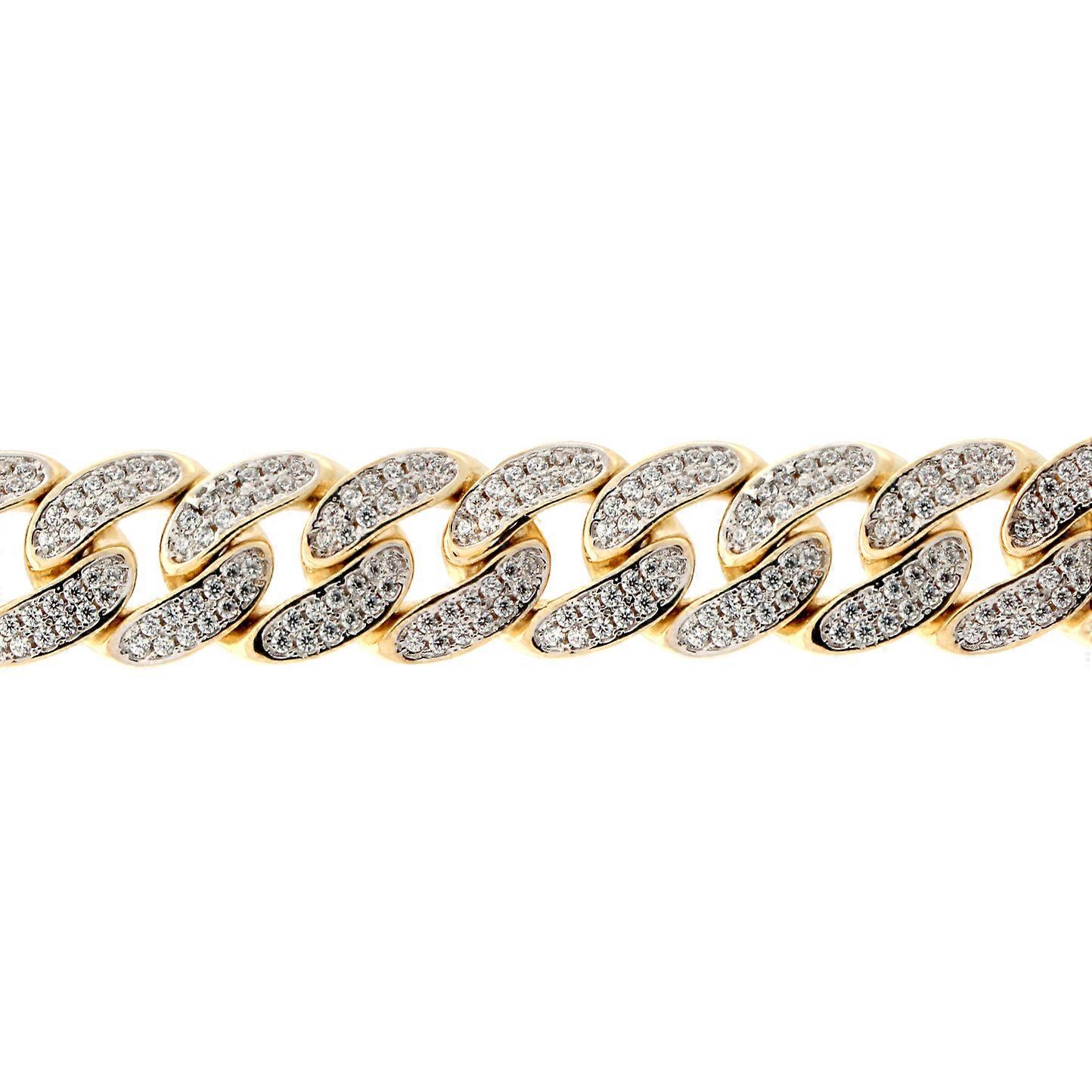Jewelco London 男士实心 9ct 金 CZ 镶嵌圆顶法院古巴曲线 12 毫米链条手链,1 盎司 8.5 英寸 21 厘米