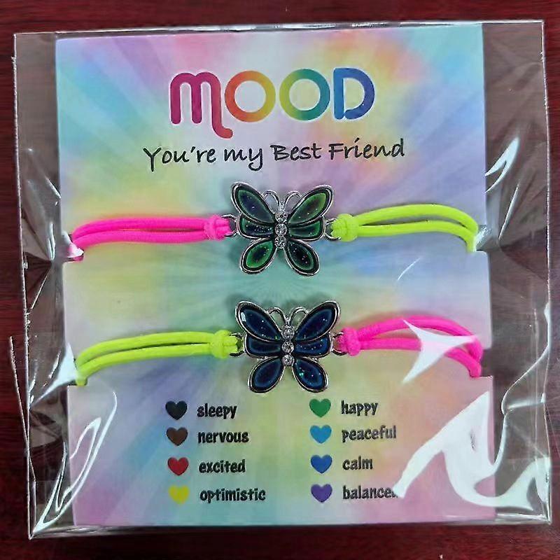 Unicorn Bracelet Color Changing Bracelets for Girls 2 Pcs BFF Friends Gift Elastic Bracelet Gradient Cat Butterfly Charm Bracelet