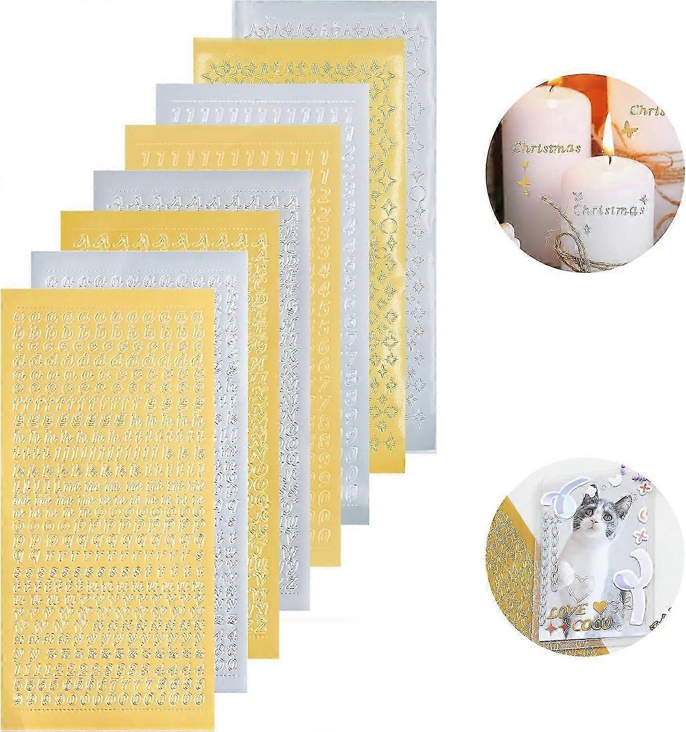 8 Sheets Wax Letters for Candles Sticker Letter Set Upper and Lower Case Letters with Numbers for Labelling Smooth Surfaces