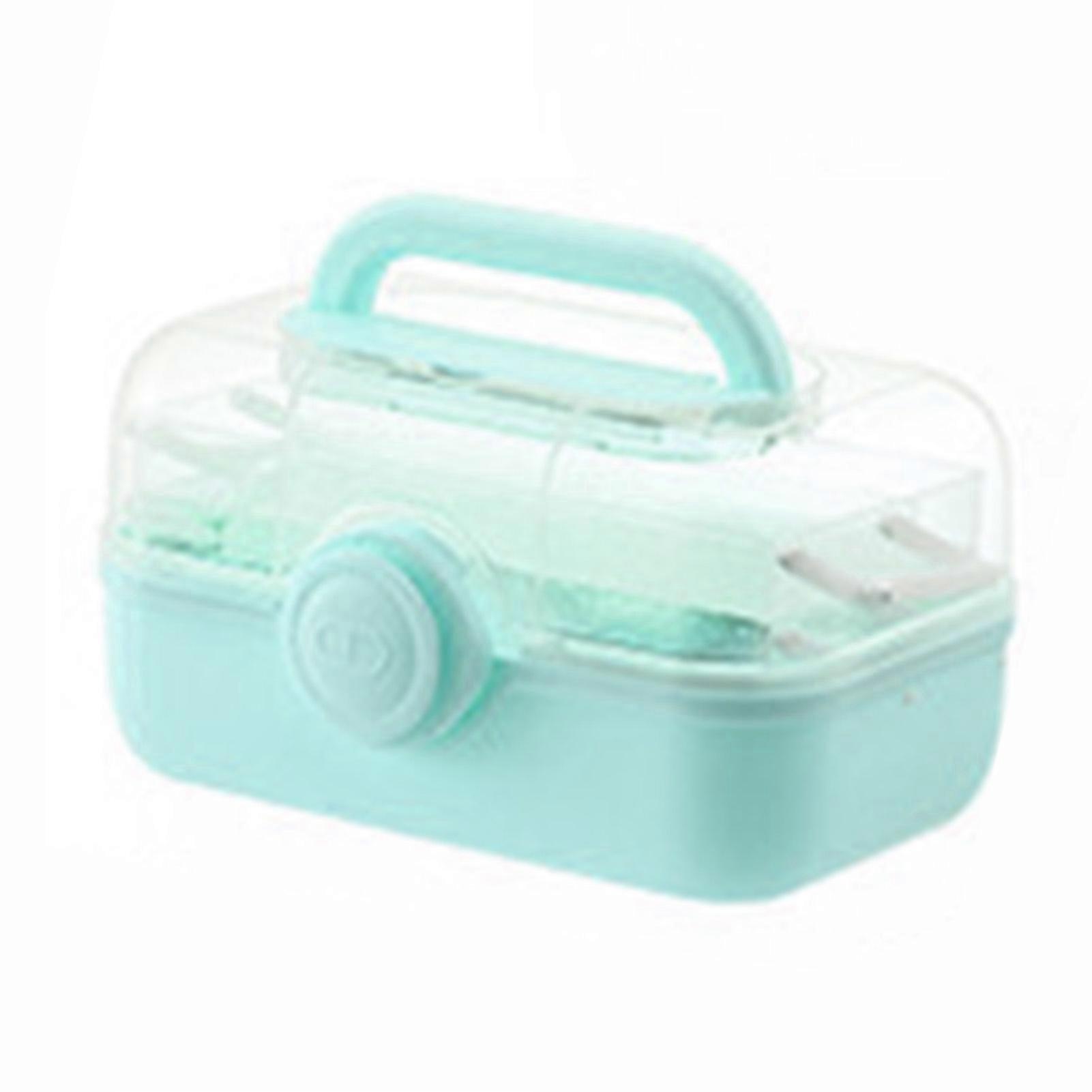 Portable Organizer Box 3 Layers Lockable Storage Container Multipurpose for Home School Office Acid Blue Medium Size