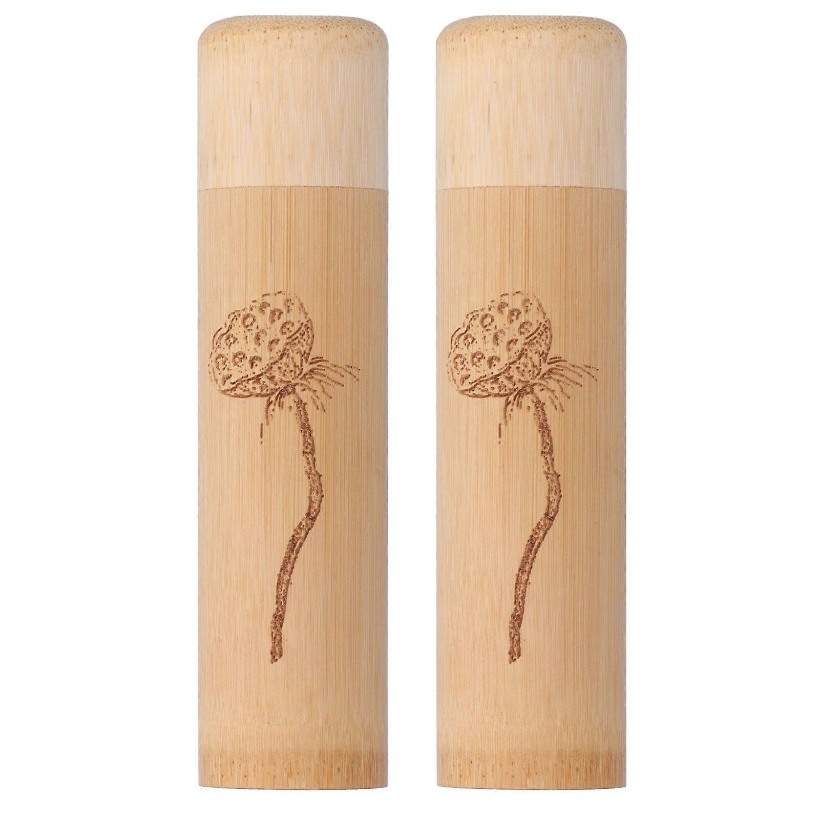 Bamboo Tube Canisters - 2Pcs Natural Carbonized Tea Nuts Incense Holders with Lotus Pattern Design, Eco-Friendly Storage