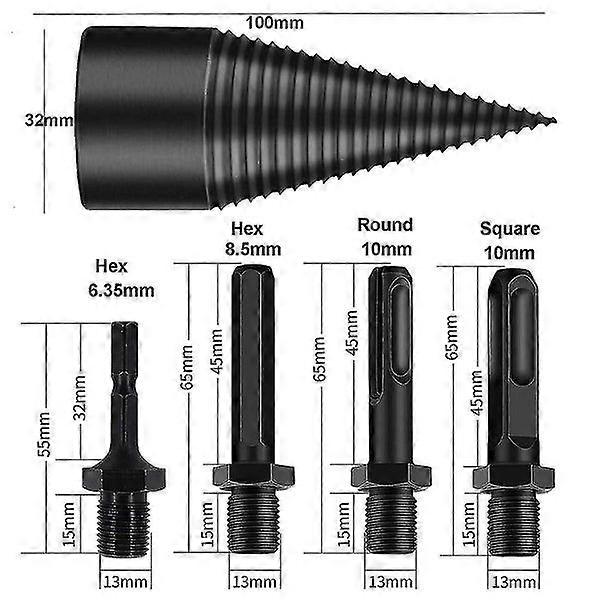 Professional Firewood Splitter - Durable Steel, Deep Thread Design, Includes 5 Drill Bits, Efficient for Home Use