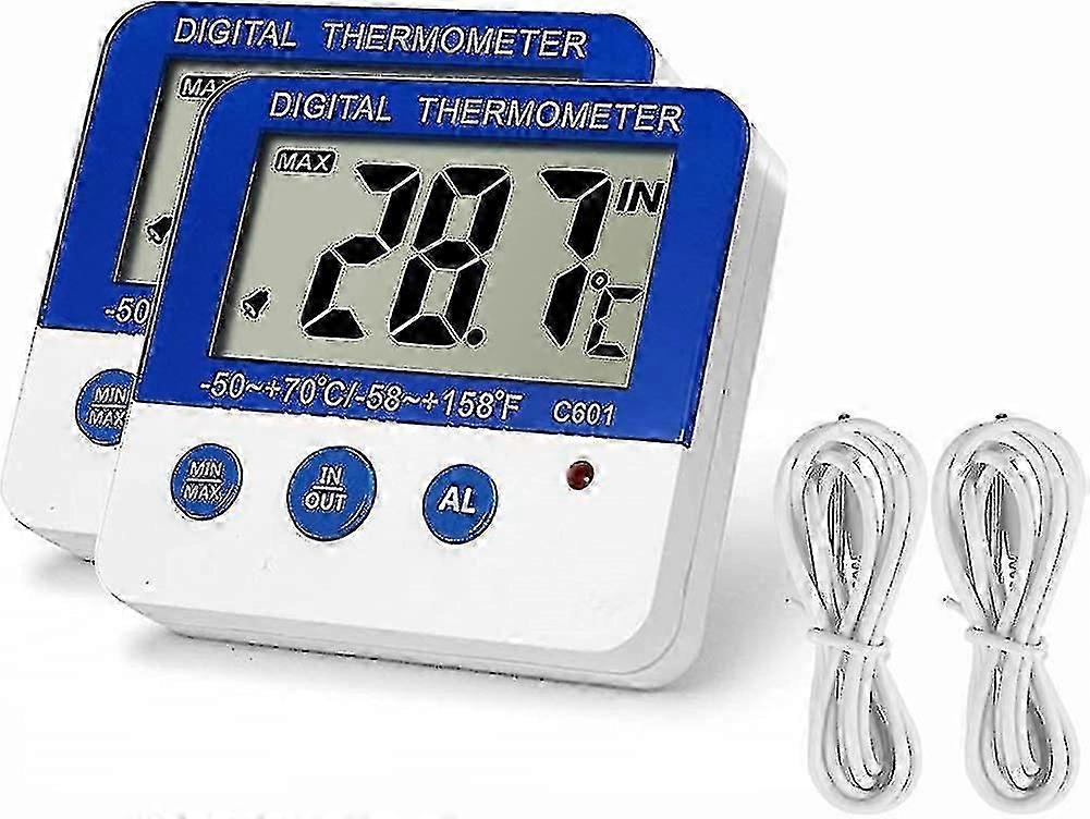 2pcs Fridge Freezer Thermometer Max/min Memory High Low Temperature Alarms Settings