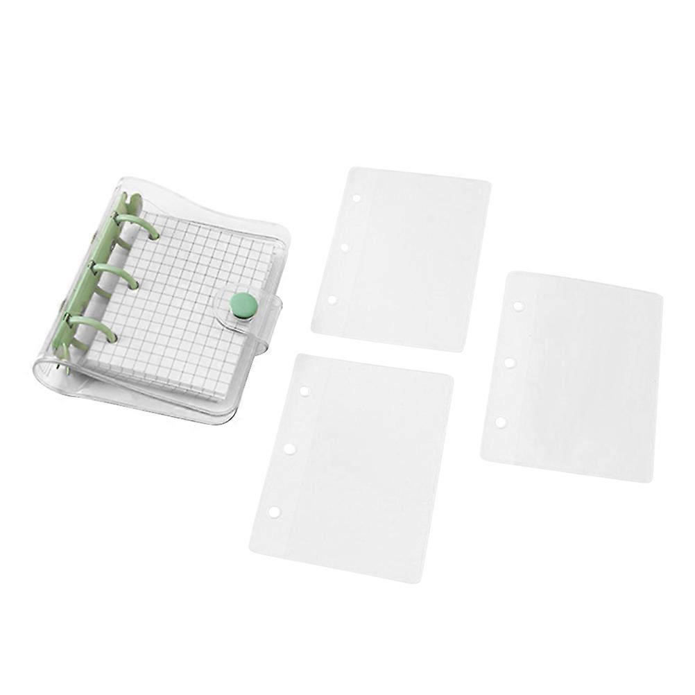 Transparent 3Ring Covers Grid Inner Page and Pockets Mini Loose Leaf Notebook Clear PVC Binder Cover with Snap Button