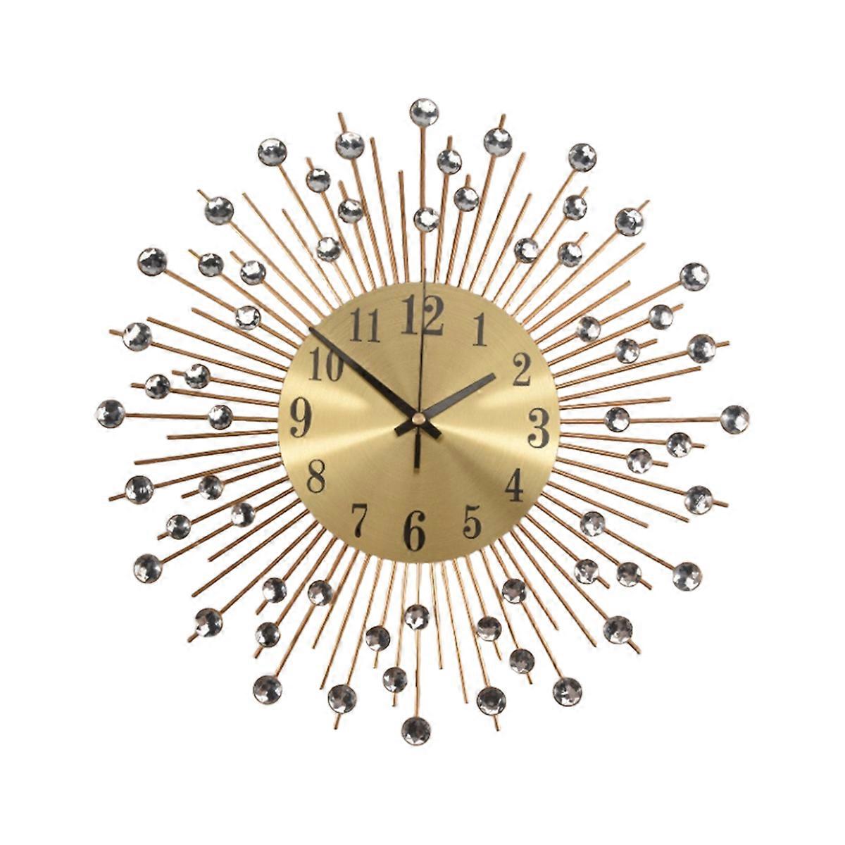 Wall Clock Diamonds Decorative Round Clock Metal (Gold)