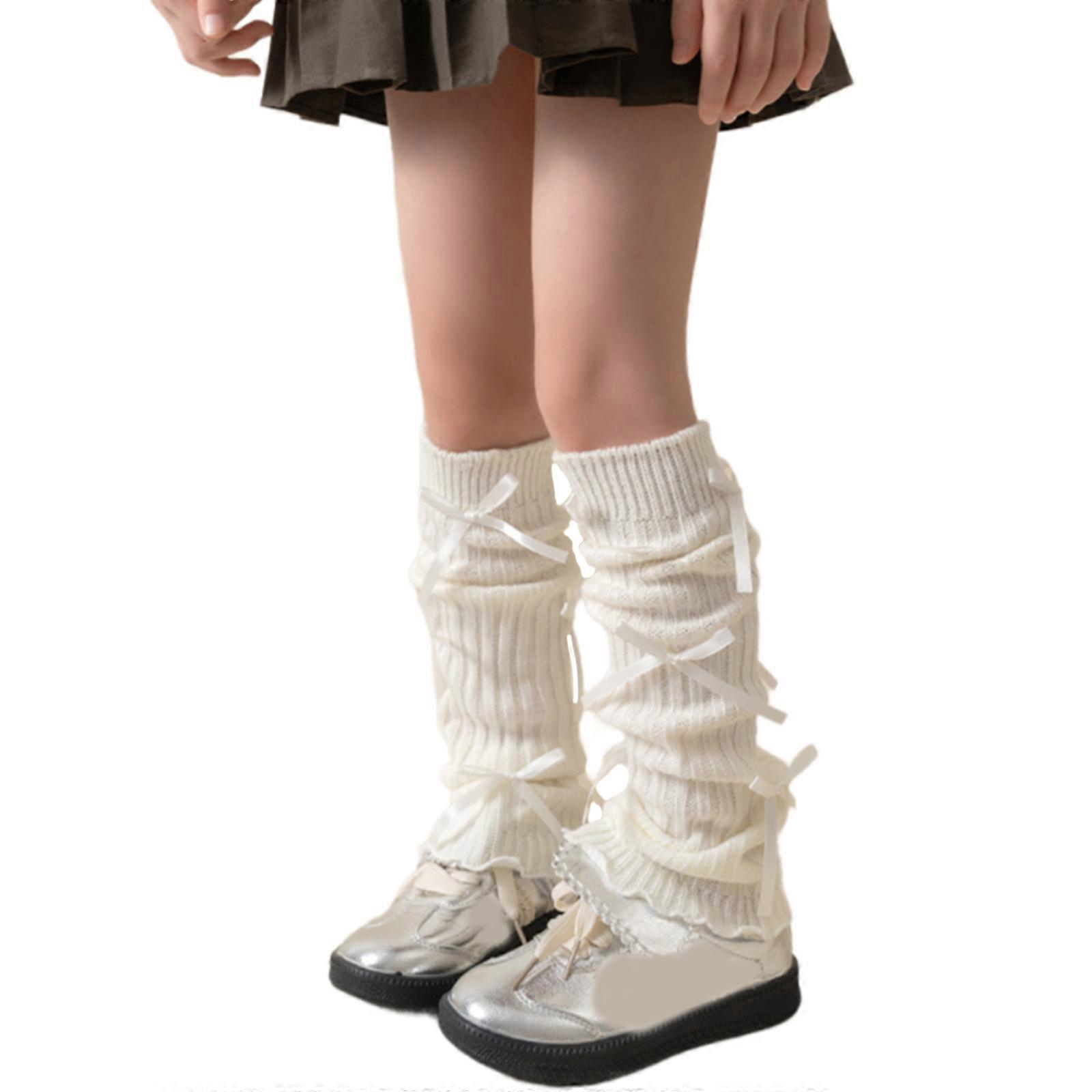 3D Bowknot Children's Piled Socks Ballet Style Sweet Knitted Foot Cover Trend Leg Warmer Soft Warm Stackable Socks  White