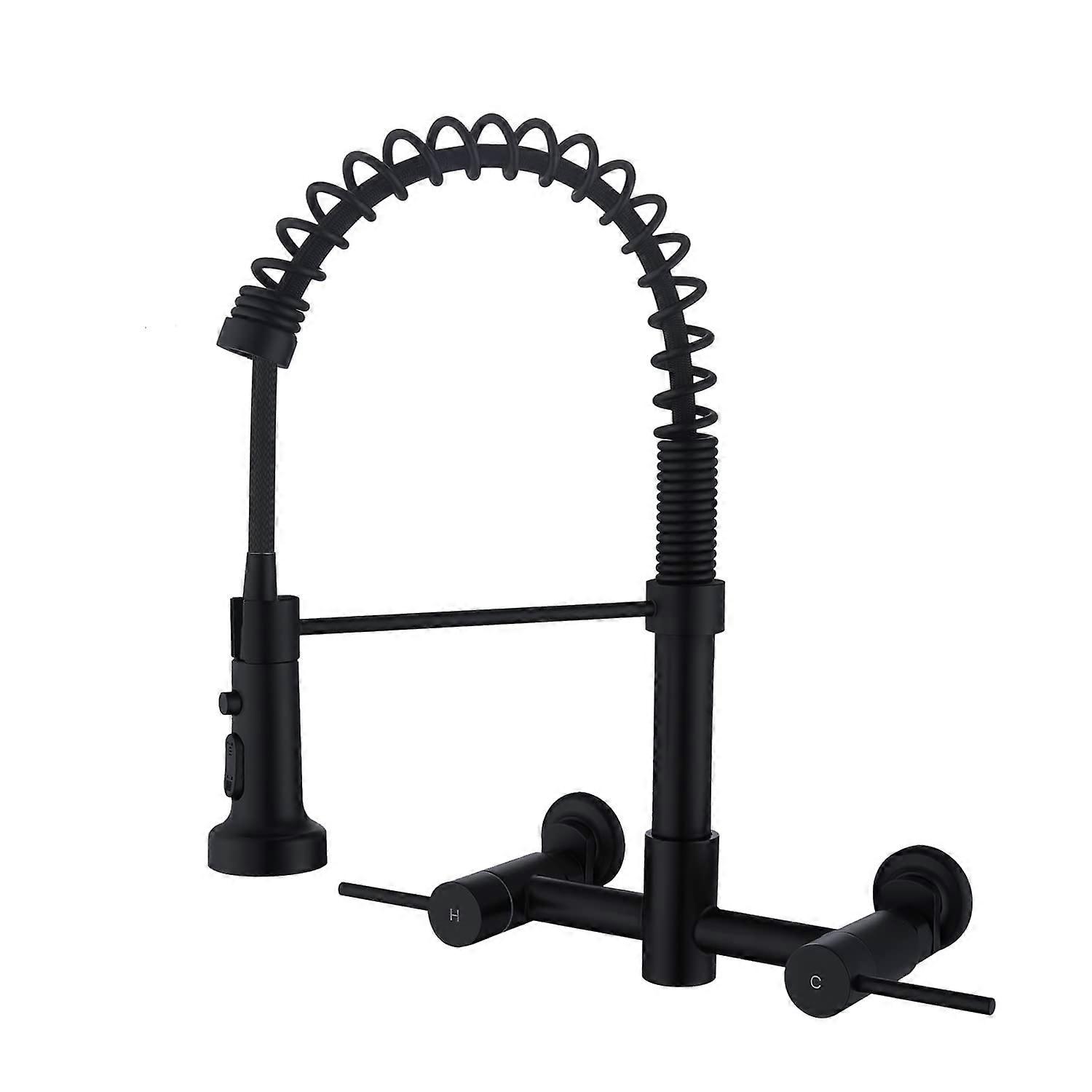 Matte Black Wall Mount Kitchen Faucet With Pull-Down Spray, Commercial Style, 1.8 GPM