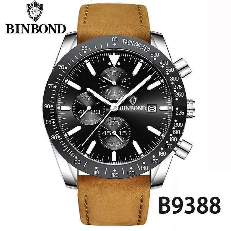 BINBOND Multi Functional Business Men Watch Fashion Silicone Leather Multiple Pointers Timing Quartz Men Watch